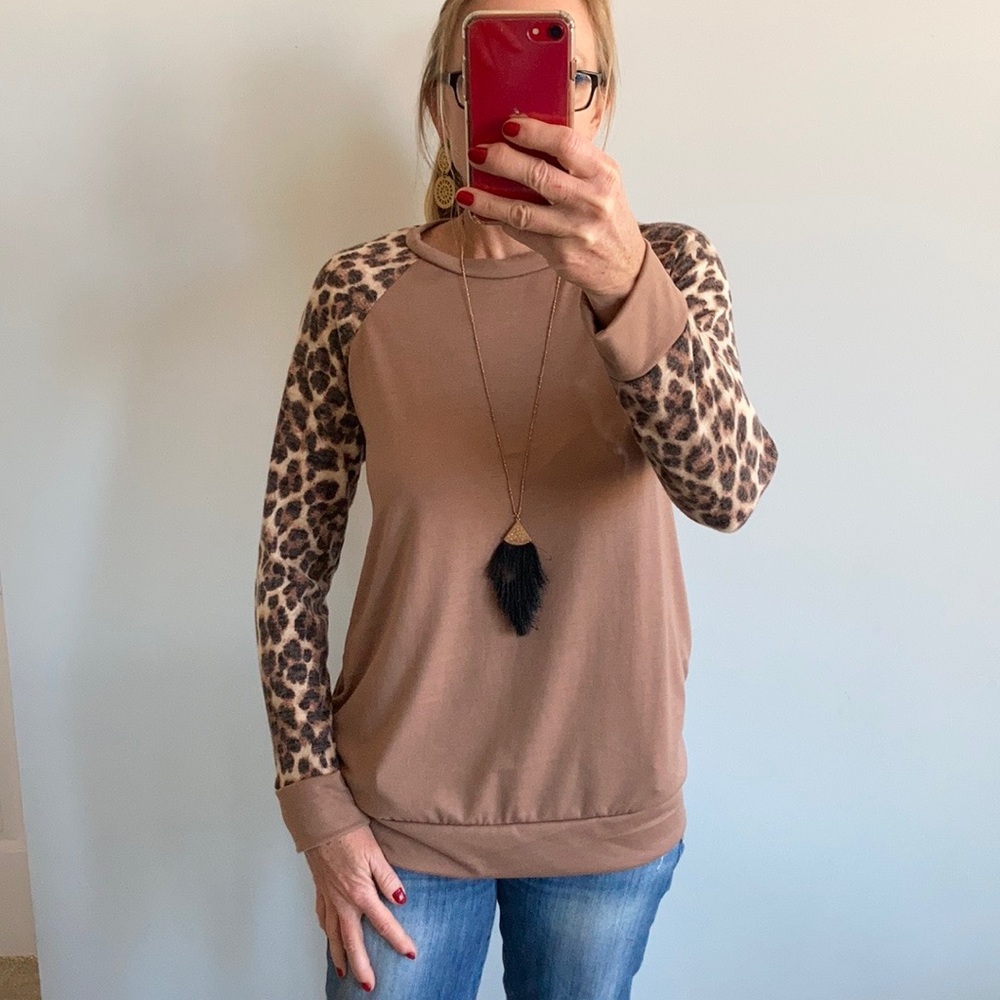 Leopard Print & Tan Tunic Top - Picture 2 of 8